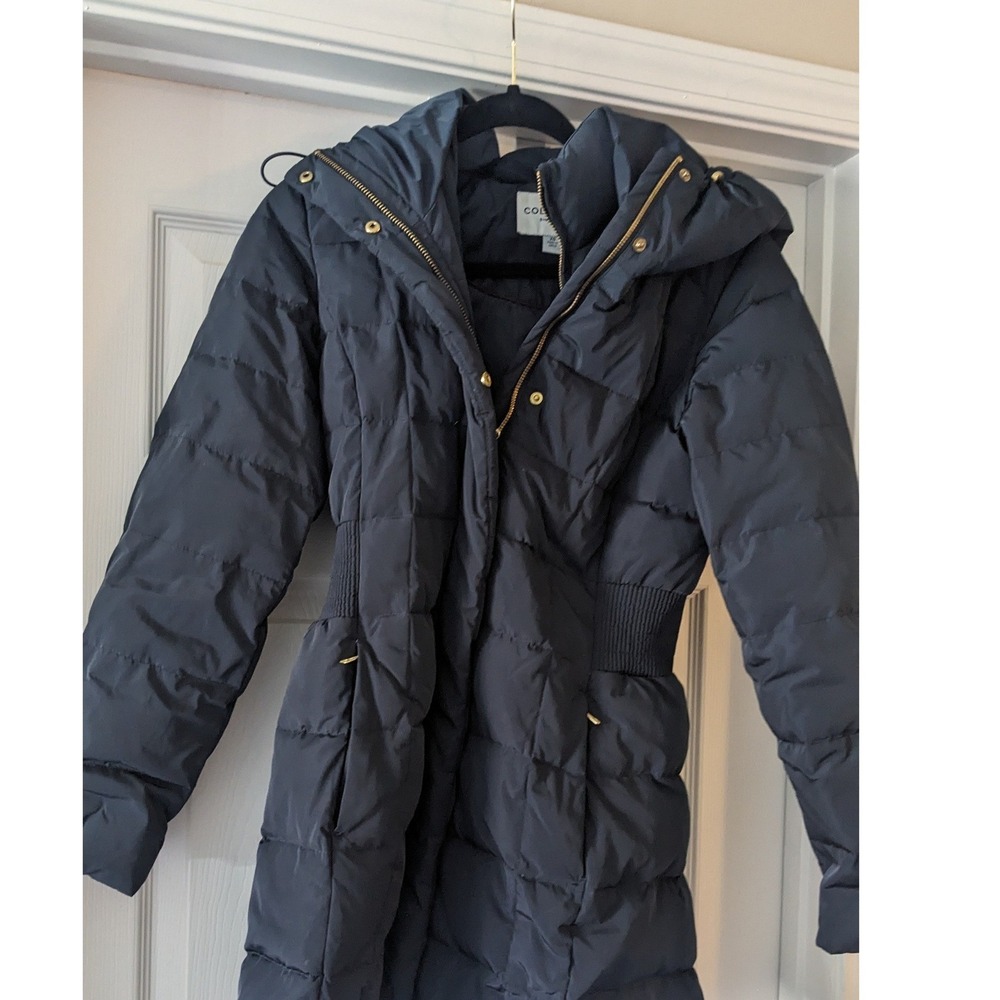 Cole‎ Haan Signature Women's Navy Down Feather Blend Puffer Coat Hooded XS